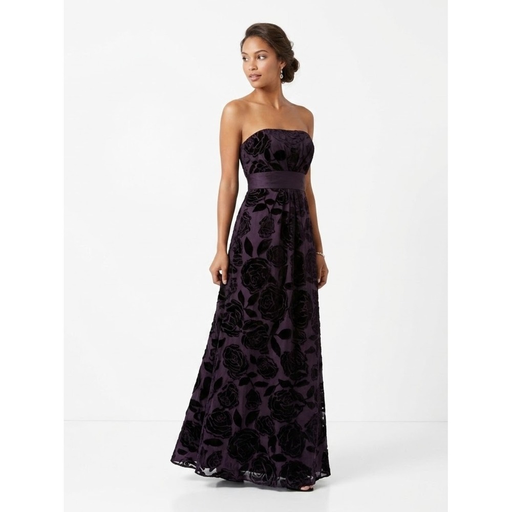 Betu Strapless Velvet Floral Silk Blend Gown US Small Purple NWT Gothic Romantic